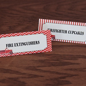 Firefighter Party Food Labels - Red, Cream & Black - INSTANT DOWNLOAD