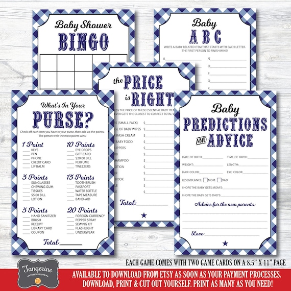 Navy and White Baby Shower Games Package download printables