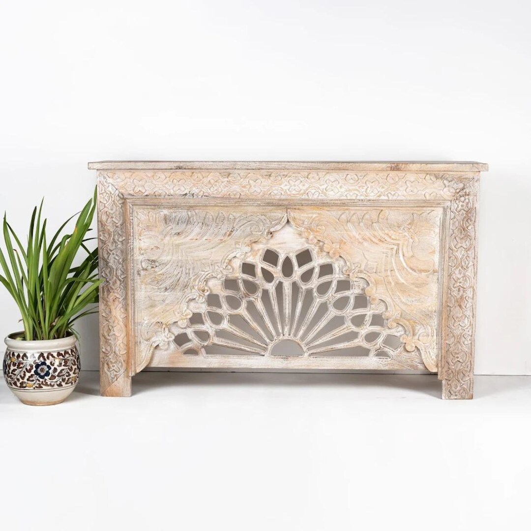 Hand Carved Mango Wood Console Table With Floral Design, Vintage ...