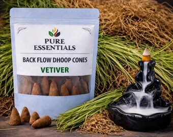 Vetiver Backflow Rökelsekottar Khusrot Jordnära Doft Dhoop Pure Essentials