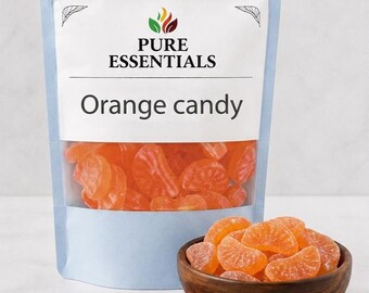 ピュアエッセンシャルオレンジキャンディ、甘い柑橘風味のキャンディ、フルーティーなインドのお菓子
