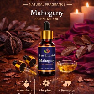 Czysty olejek eteryczny o zapachu mahoniu – ciepły, drzewny aromat do dyfuzorów, świec i mydeł