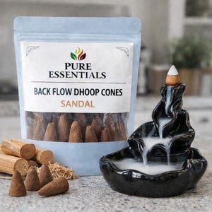 Sandaalgeur Backflow Dhoop-kegels | Warm sandelhoutaroma | Decoratieve wierookkegels
