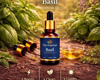 Pure Essential Basil Essential Oil – Fresh Herbal Aroma for Diffusers, Candles, Soap