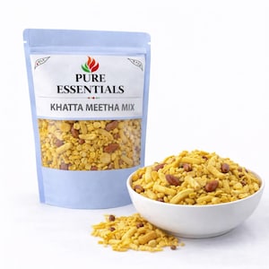 Pure Essentials Khatta Meetha Mix Namkeen, Salgadinho Indiano Doce e Agridoce, Mix Crocante para o Chá da Tarde
