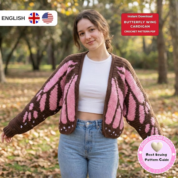 Monarch Butterfly Crochet Pattern PDF Oversized Winged Sweater Crochet Cardigan Gift For Crocheter DYI Nature Fashion Digital Download