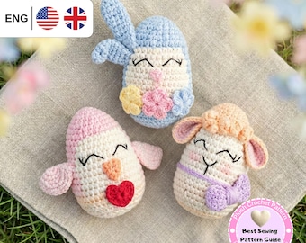Easter Trio Egg Crochet Pattern PDF – Bunny, Chick & Lamb Amigurumi – Spring Home Decor – Cute Egg Plush Toy – Instant Download