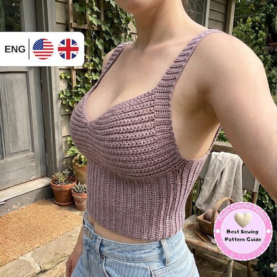 Ribbed Bustier Top Crochet Pattern, V Neck Crochet Top Pattern, Sleeveless Summer Tank Top, Tie Front Vest Pattern, Beginner Friendly Top