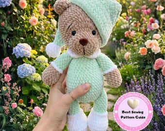 Sleepy Teddy Bear Crochet Pattern, Plush Sleeping Bear Amigurumi Pattern, Instant Download PDF (English)