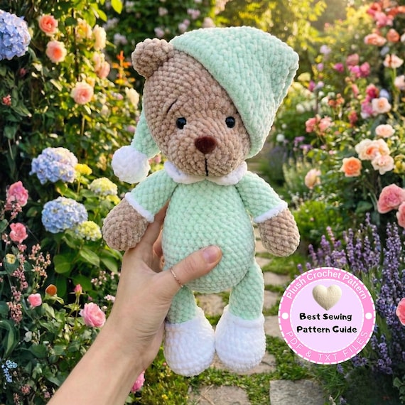Sleepy Teddy Bear Crochet Pattern, Plush Sleeping Bear Amigurumi Pattern, Instant Download PDF (English)
