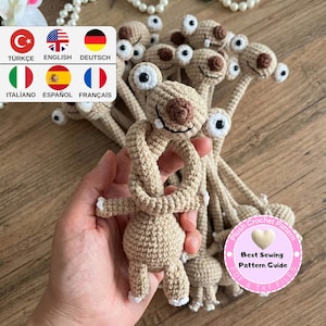 Sid de luiaard amigurumipatroon, haakpatroon luiaard pdf, luiaardpatroon lange nek, zelfstudie ijstijdkarakter, speelgoed luiaard, VS en DE