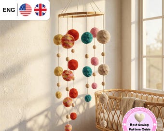 Crochet Baby Mobile Pattern PDF, Ball Crib Mobile Tutorial, Nursery Decor DIY, Colorful Hanging Balls, Instant Download Gift
