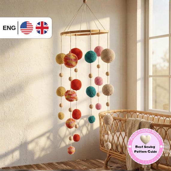 Crochet Baby Mobile Pattern PDF, Ball Crib Mobile Tutorial, Nursery Decor DIY, Colorful Hanging Balls, Instant Download Gift