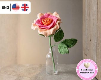 Crochet Rose Flower PDF English Pattern, Crochet Flower Pattern, Crochet Rose Amigurumi Pattern, Mother's Day Gifts DIY - Gift for Her
