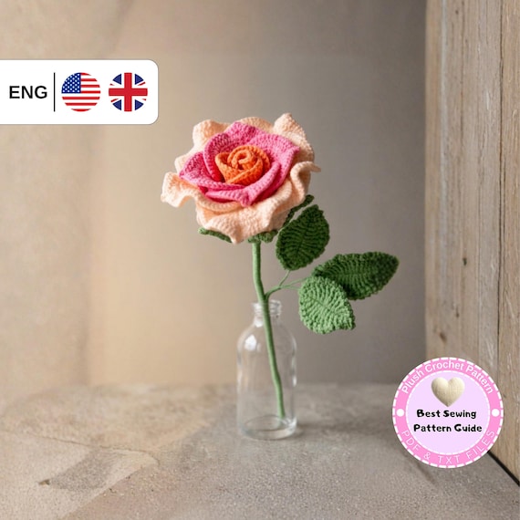 Crochet Rose Flower PDF English Pattern, Crochet Flower Pattern, Crochet Rose Amigurumi Pattern, Mother's Day Gifts DIY - Gift for Her