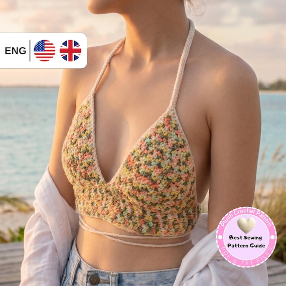 Crochet Bralette Pattern PDF, Halter Top Crochet Pattern, Made to Measure Summer Crop Top, Festival Top, Beginner Friendly, Instant Download