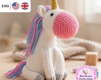 Crochet Sitting Unicorn Amigurumi Pattern, Cute Plush Unicorn Crochet Tutorial, Mythical Fantasy Unicorn Pattern, Rainbow Unicorn PDF