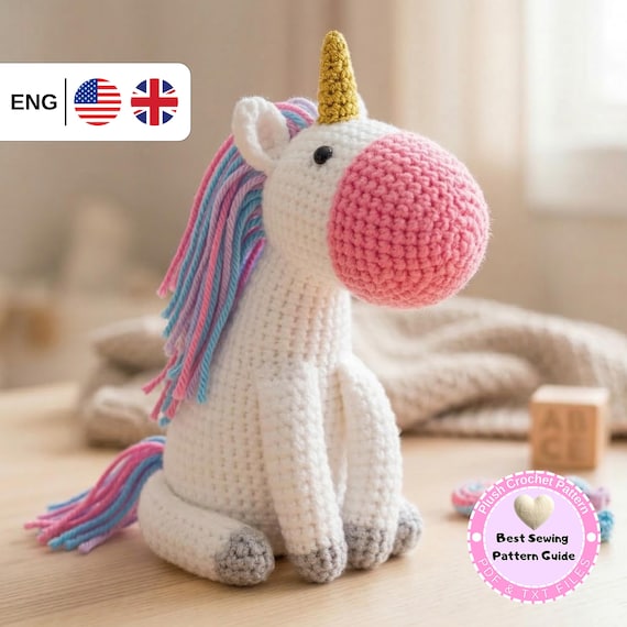 Crochet Sitting Unicorn Amigurumi Pattern, Cute Plush Unicorn Crochet Tutorial, Mythical Fantasy Unicorn Pattern, Rainbow Unicorn PDF