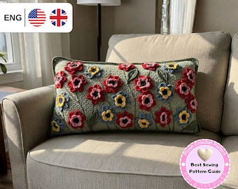 Crochet Pillow Pattern PDF – Floral Cushion Cover Pattern, Flower Throw Pillow Crochet, Wattle Stitch Decorative Home Decor, Mom's Day Gift