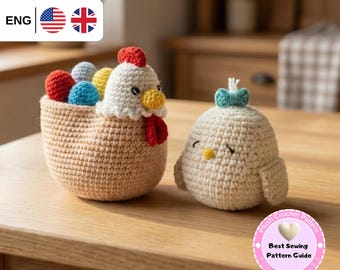 Easter Chicken Crochet Pattern PDF – Cute Chick Amigurumi, Hen Egg Basket Crochet, Easter Mini Chick Pattern, Spring DIY Gift for Kids