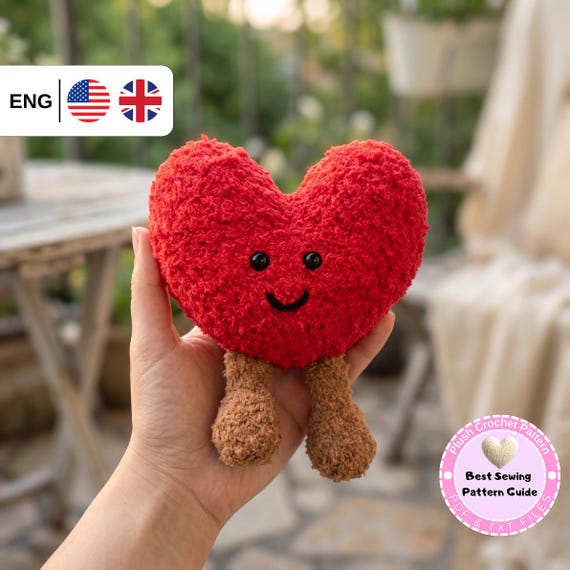 Crochet Heart Plush Pattern PDF, Valentine's day, Amigurumi Heart Toy, Valentine Love Plushie, Heart Plush Crochet, English Digital Download
