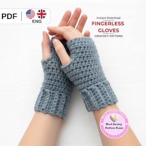 CROCHET PATTERN - Easy Fingerless Gloves Crochet Pattern, Basic Mitten Hand Warmers Pattern,  Crochet Winter Mitts Pattern, Download PDF