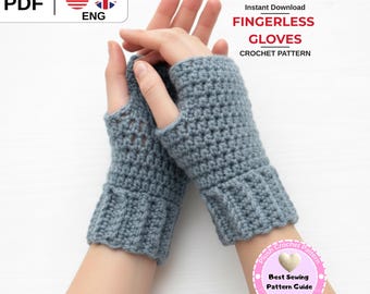 CROCHET PATTERN - Easy Fingerless Gloves Crochet Pattern, Basic Mitten Hand Warmers Pattern,  Crochet Winter Mitts Pattern, Download PDF