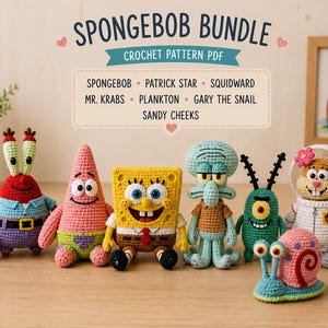 Marine Whimsy Squad | SvampBob Virkmönster Paket | Virkmönster Paket 7 i 1 Paket