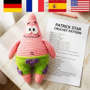 Modèle de crochet Patrick Star, Amigurumi Bob l'éponge (PDF), Peluche étoile de mer pour débutant | Multilingue : anglais, allemand, français, espagnol