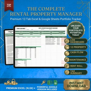 Gestore di affitti per 12 proprietà / Strumento di monitoraggio Excel e Fogli Google, Gestore entrate e uscite Randall (Download digitale)