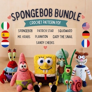 Marine Whimsy Squad | SpongeBob Crochet Pattern Bundle | Crochet  Bundle 7 in 1 Bundle | English | German | Dutch | Italian| French |Spanish