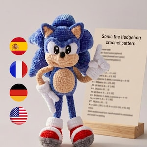 Sonic the Hedgehog Crochet Pattern PDF | Blue Hedgehog Amigurumi Plush | English | Dutch | French | Spanish