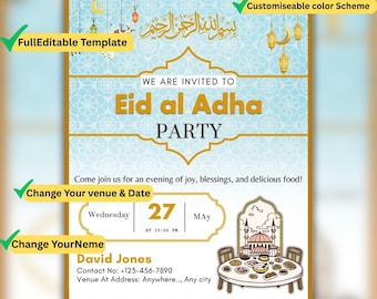Eid Ul Adha Party Invitation Template | Modern Islamic Celebration Invite (Digital Download)