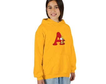 Personalized Snoopy Initial Hoodie, Embroidered Kids Sweatshirt