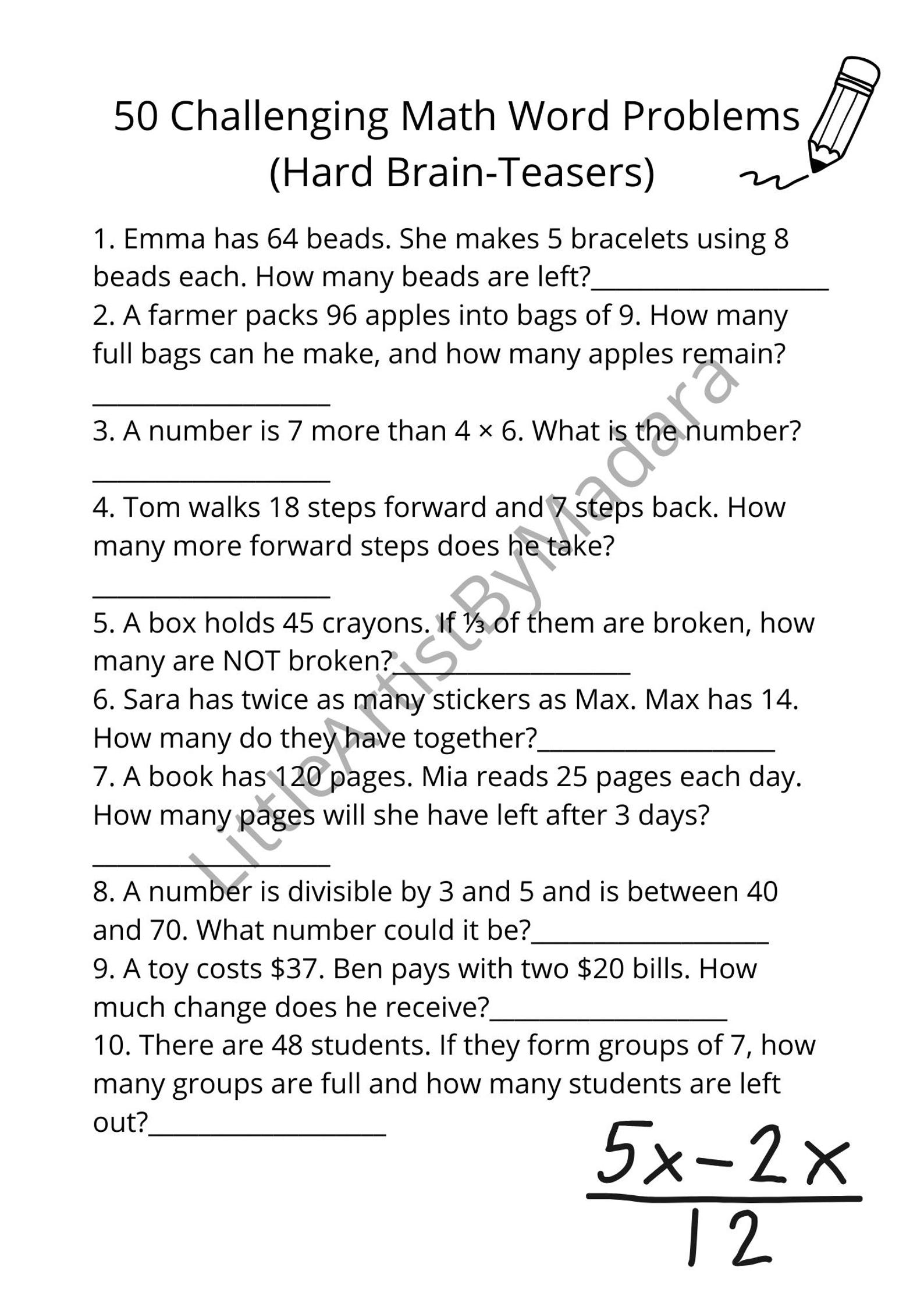 Math Problem For 3rd Grade Level 3rd Grade Math Worksheets Bundle – 300+ Problems With Answers - Etsy