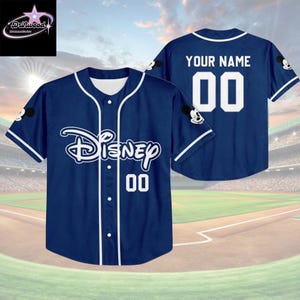 Custom Disney Baseball Jersey, White Mickey Mouse Button Down Shirt, Personalized Kids & Adult Sports Team Uniform, Custom Name Number