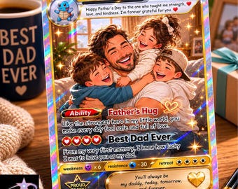 Personalized Father’s Day Trading Card, Custom Dad & Kids Anime Card, Best Dad Ever Gift, Dad Keepsake, Father’s Day Gift