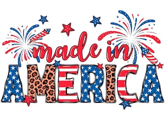 Made in America PNG, Patriotic 4th of July Sublimation Design, USA Flag Leopard Print Shirt PNG, Independence Day Digital Download
