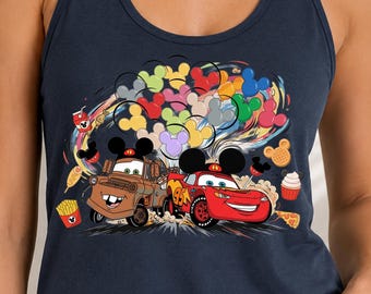 Cars Balloon Tank Top, Cartoon Theme Park Shirt, Lightning McQueen Summer Tank, Women's Vacation Graphic Tee, Cute Family Outfit