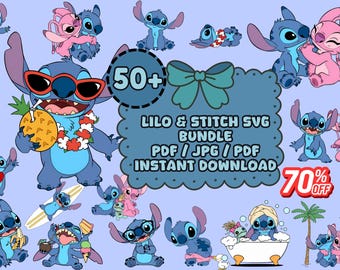 Lilo & Stitch Clipart Bundle | Cute Disney Cartoon Characters |50+  SVG, PNG PDF Files | Sublimation, Scrapbooking, Digital Download