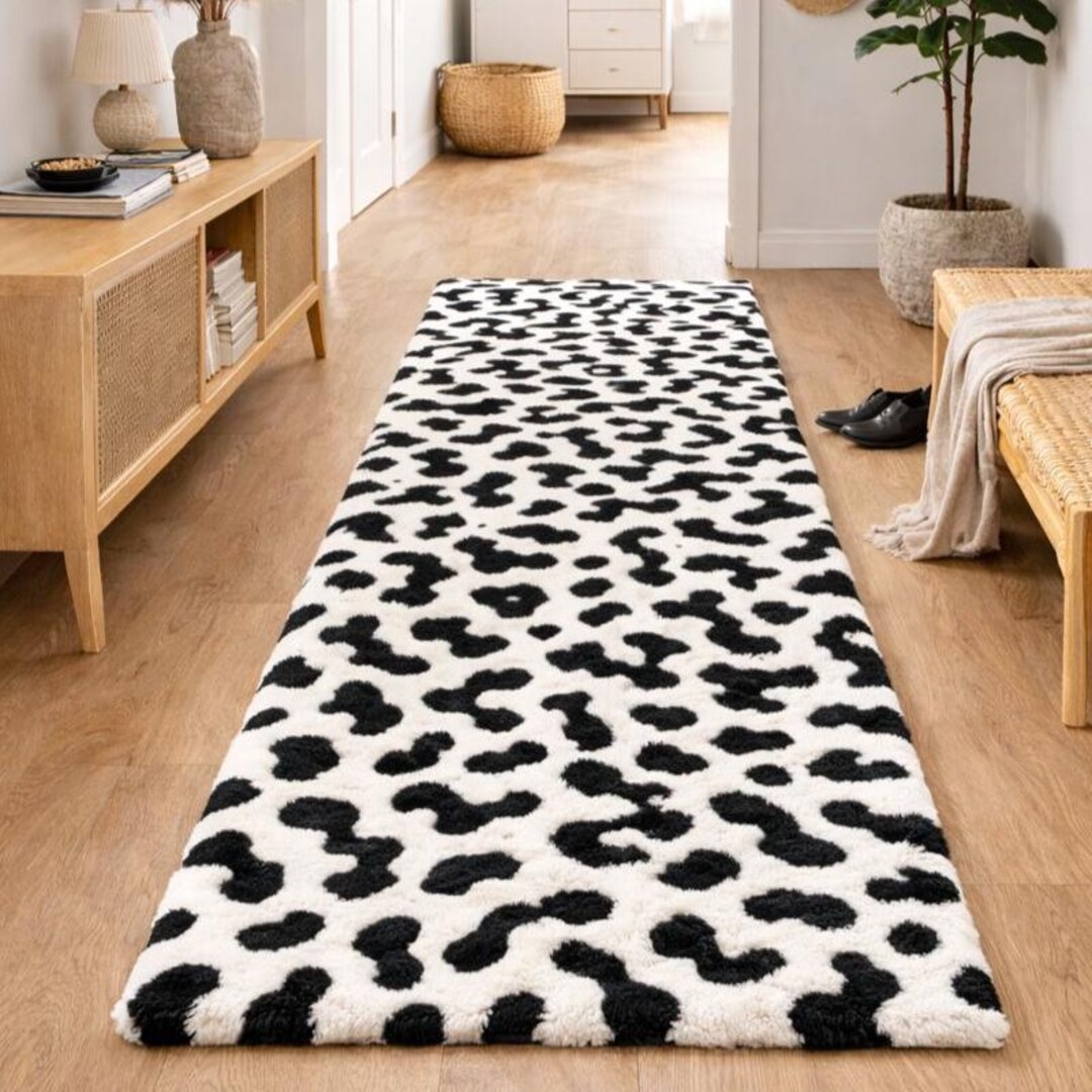 Hand-tufted Black and White Spotted Rug – Modern Plush Runner - Etsy
