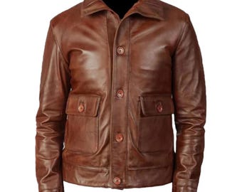 Vintage Brown Leather Field Jacket | Handmade Cowhide Military Coat