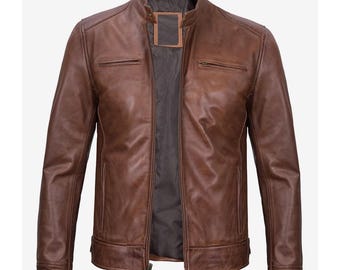 Handgefertigte Biker Lammfell Lederjacke | Motorrad-Stil