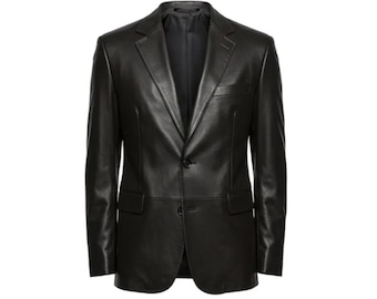Genuine Sheepskin Leather Blazer | Unisex Black Formal Jacket | Handcrafted Smart Tailored Fit | Business Coat