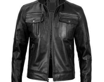 Handmade Black Leather Motorcycle Jacket – Biker Jacket Gift For Him
