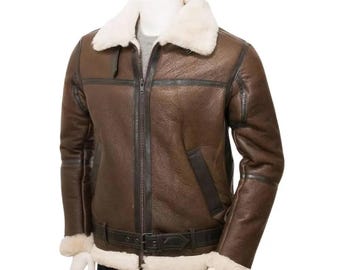 Men's Handmade Shearling Sheepskin Leather Jacket: Winter Coat
