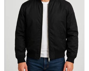 Black Bomber Jacket for Men - Lightweight Premium Matte Flight Jacket, Breathable Cotton Lined Casual Outerwear, Minimalist Zip Up Coat