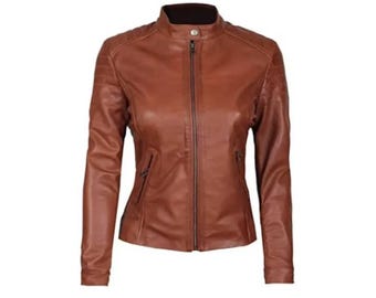 Womens biker Jacekt Handmade Full Grain Leather Biker Jacket | Womens Slim Fit Moto Coat