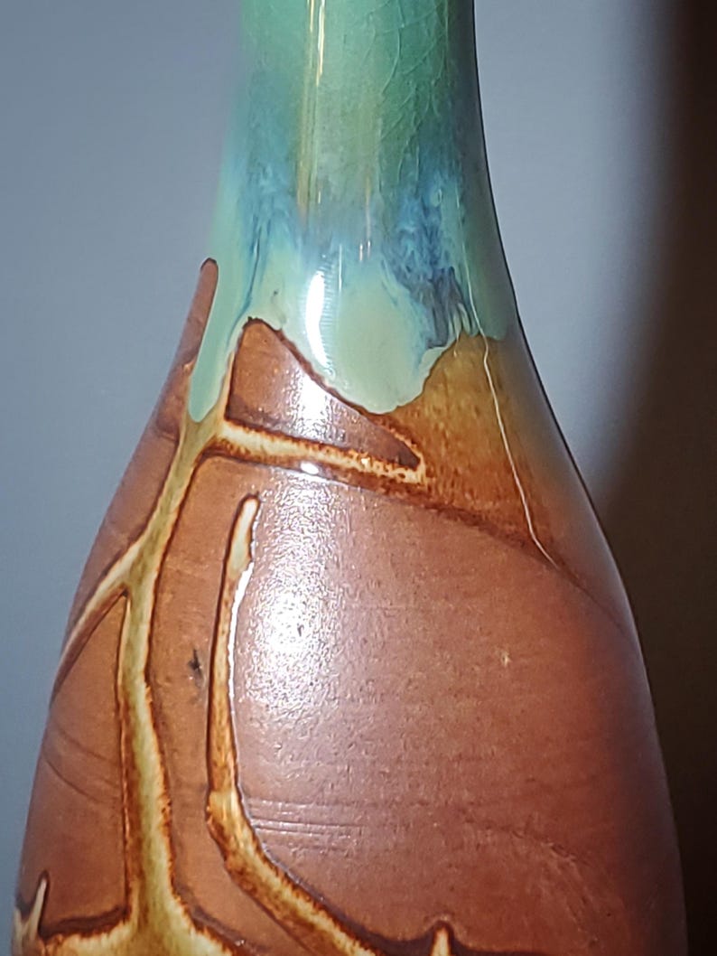 Chocolate turquoise blue Large Ceramic oil bottle, Rustic farm house decor , olive oil bottle, Oil dispenser cruet, Pederson Pottery image 5