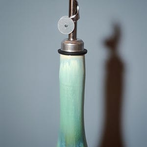 Chocolate turquoise blue Large Ceramic oil bottle, Rustic farm house decor , olive oil bottle, Oil dispenser cruet, Pederson Pottery image 4